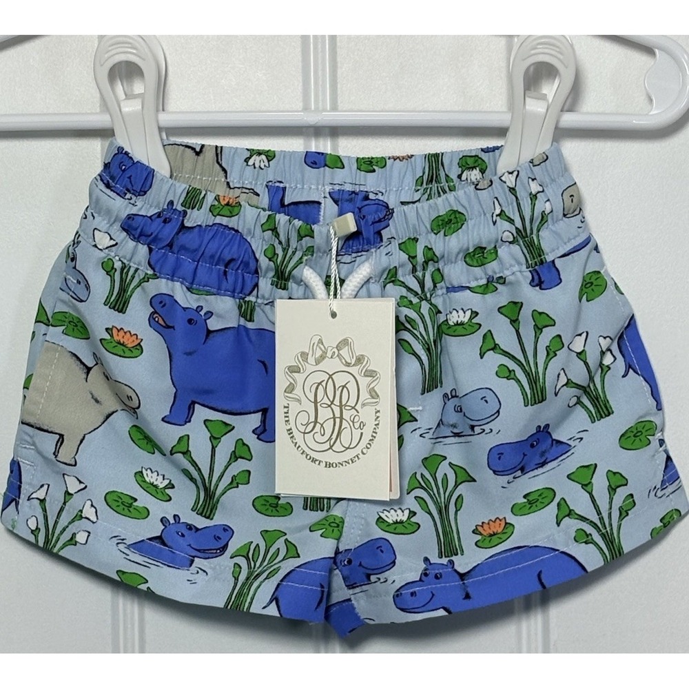The Beaufort Bonnet Company Tortola Swim Trunks Bal Harbour Hippo 0-6 Months NWT
